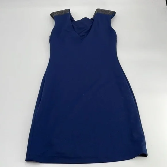 UEC Guess navy blue sleeveless cocktail dress faux leather detail size small - Picture 8 of 12